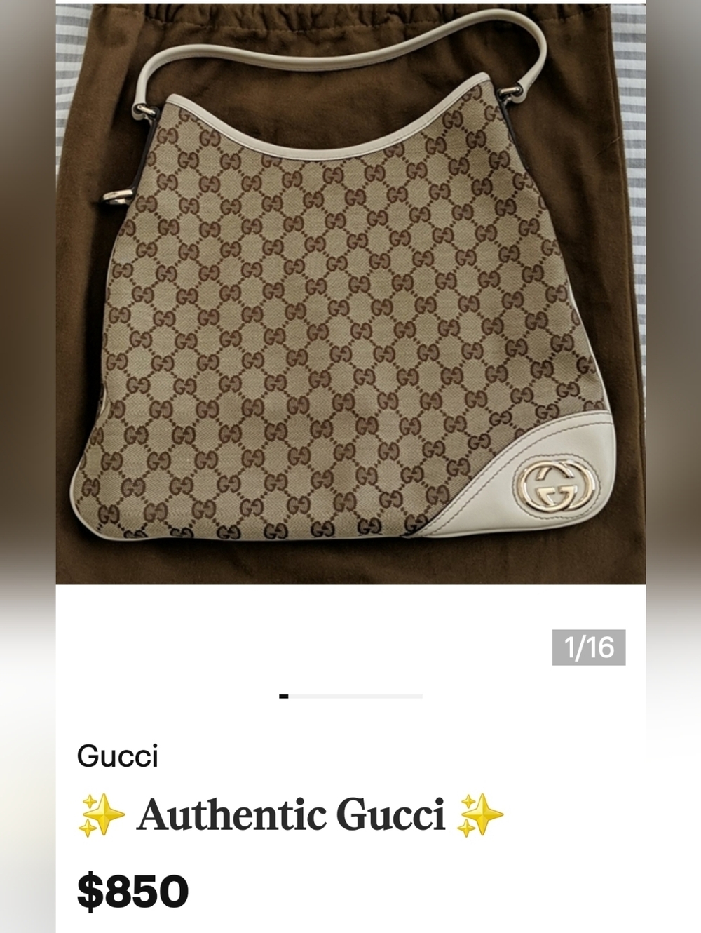 Gucci Brown GG Canvas Hobo Bag with Gold Double G Accent - Picture 14 of 15